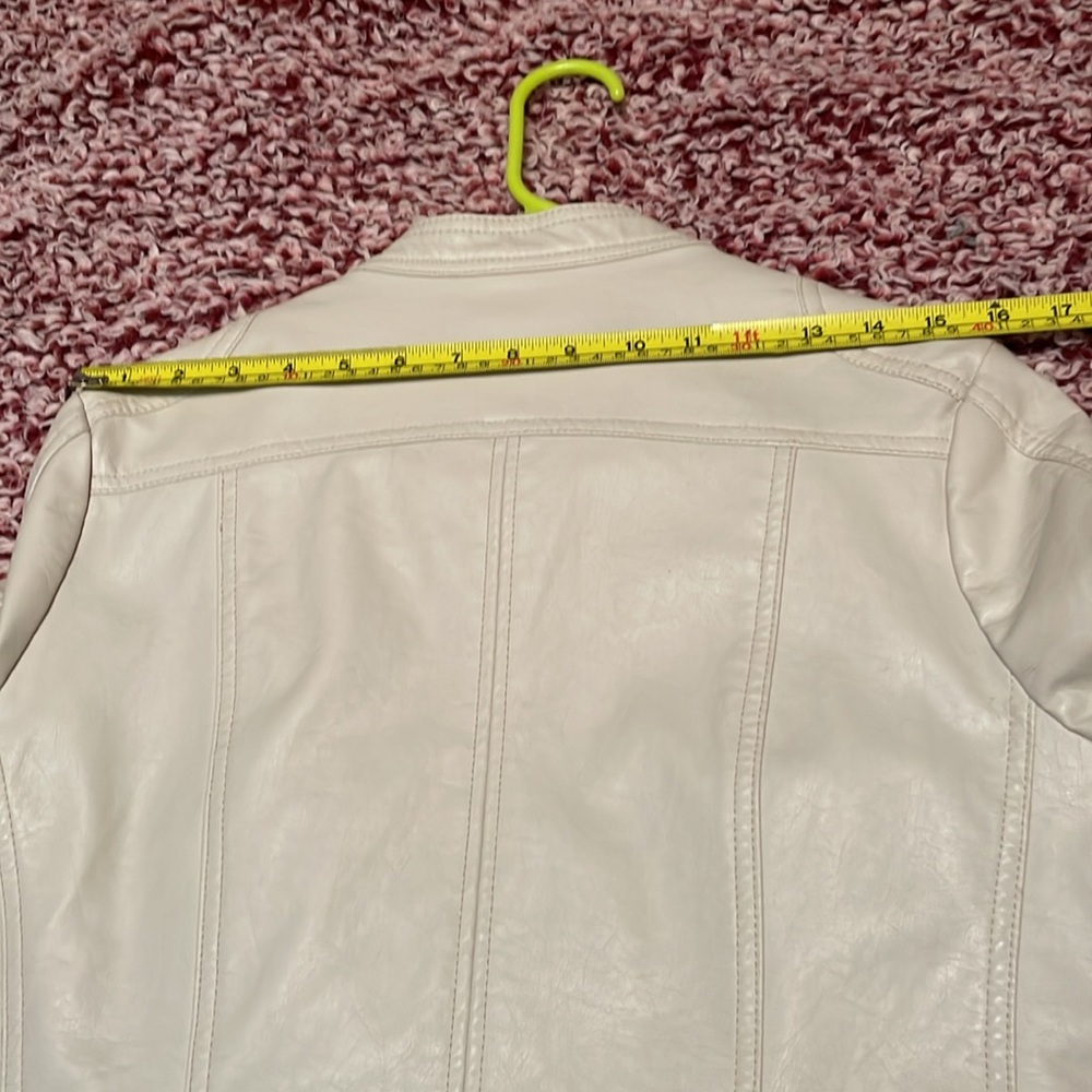 Women's Cream Vegan Leather Jacket - Picture 12 of 16